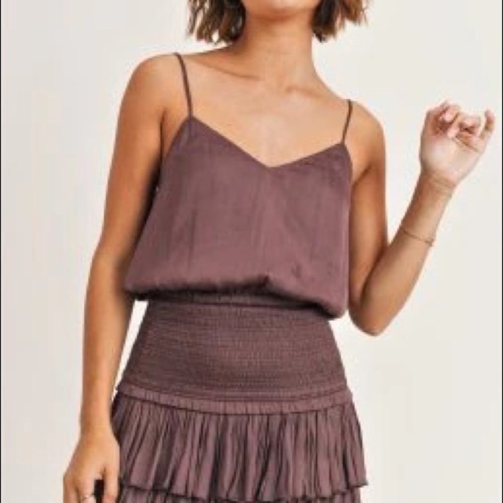 Brown Tiered Skirt Set with Smocked Waist